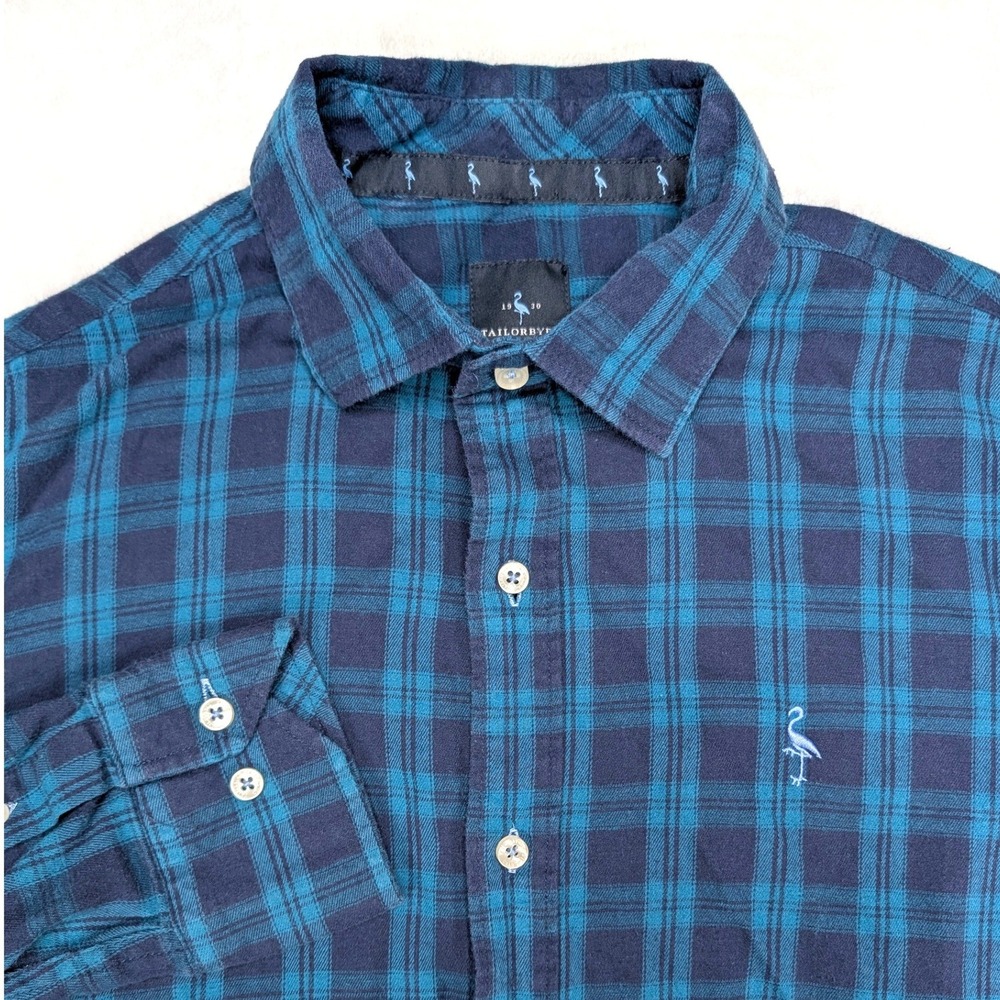 TAILORBYRD COLLECTION Men's Plaid Long‎ Sleeve Button Up Shirt Teal Blue Size M